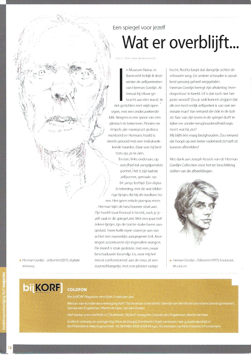Teus van Middelkoop (2019) Wat er overblijft ... een spiegel voor jezelf. bijKORF Magazine nr 2 September. pag. 12.